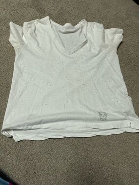 Zadig & Voltaire White Distressed V‑Neck Tee with Skull Detail